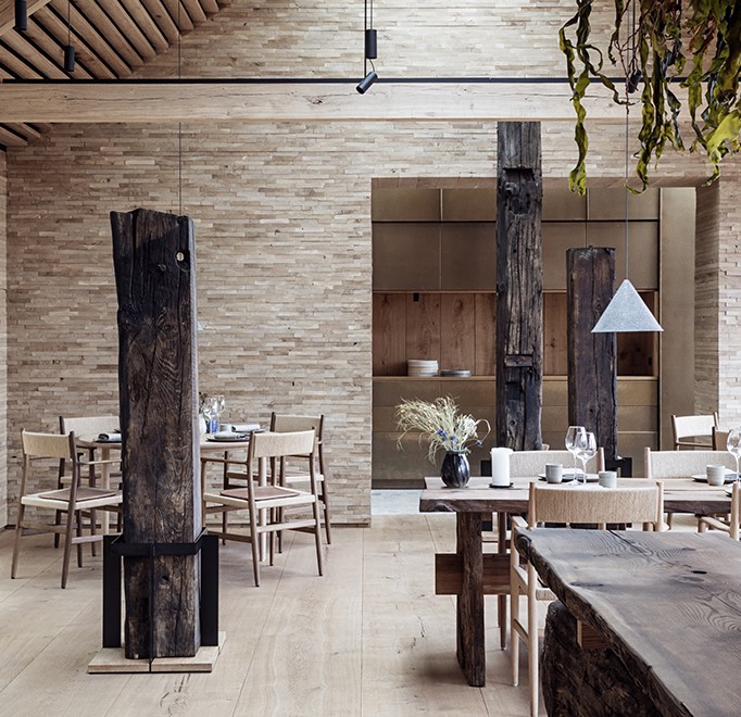 Noma restaurant with wooden interior and leather cushions crafted with Sørensen Leather DUNES