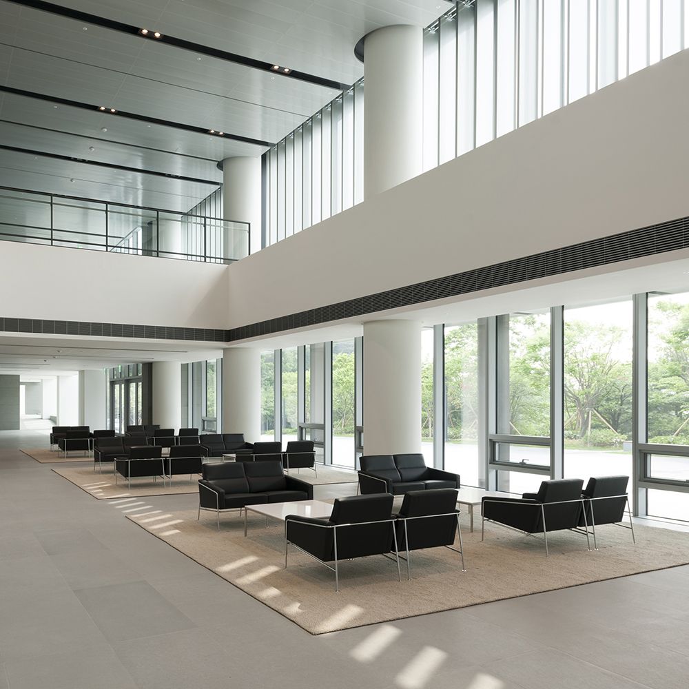 Hyundai office building with black leather sofas