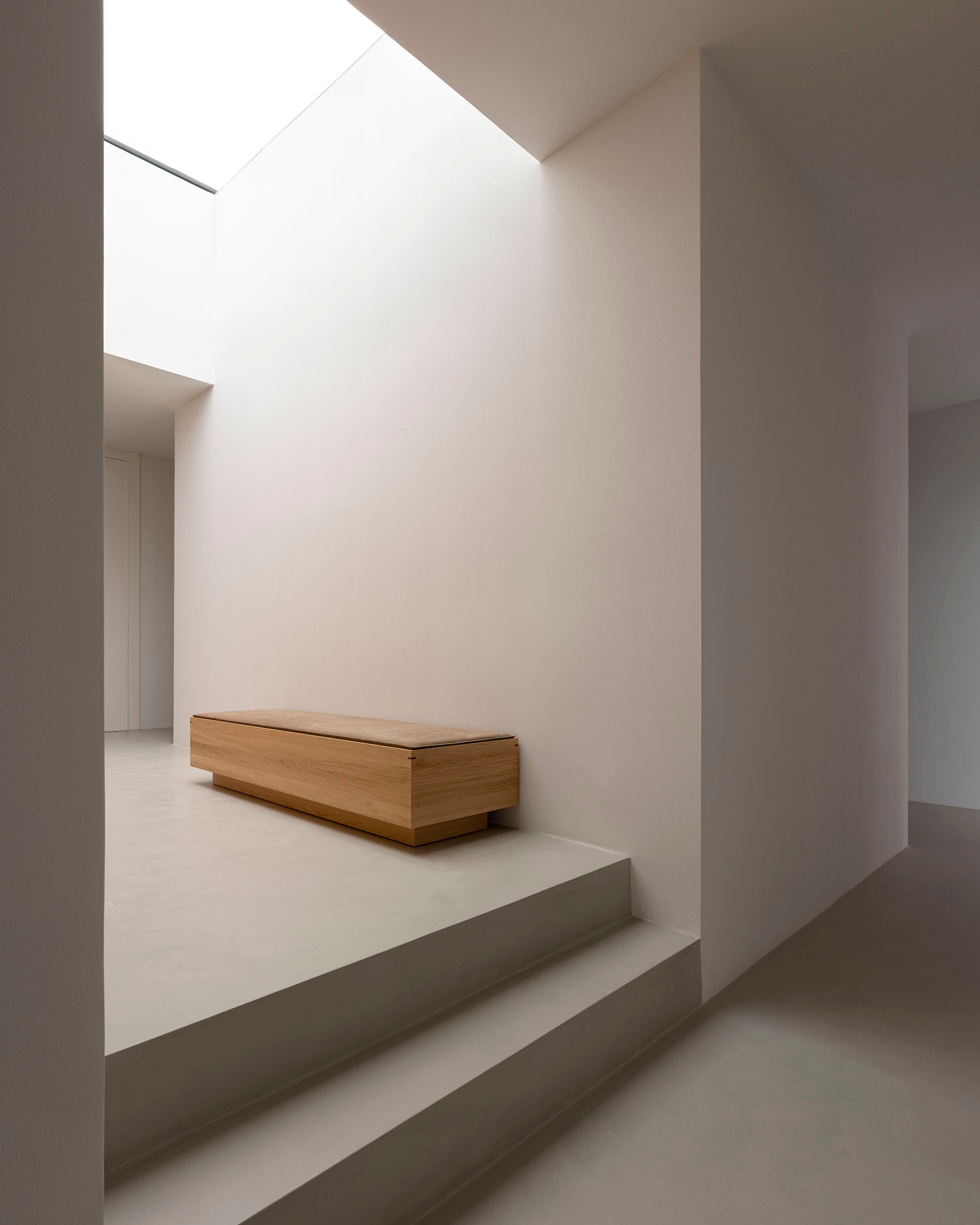 Koio and Norm Architects partnered to create a bespoke bench that complements the interior.