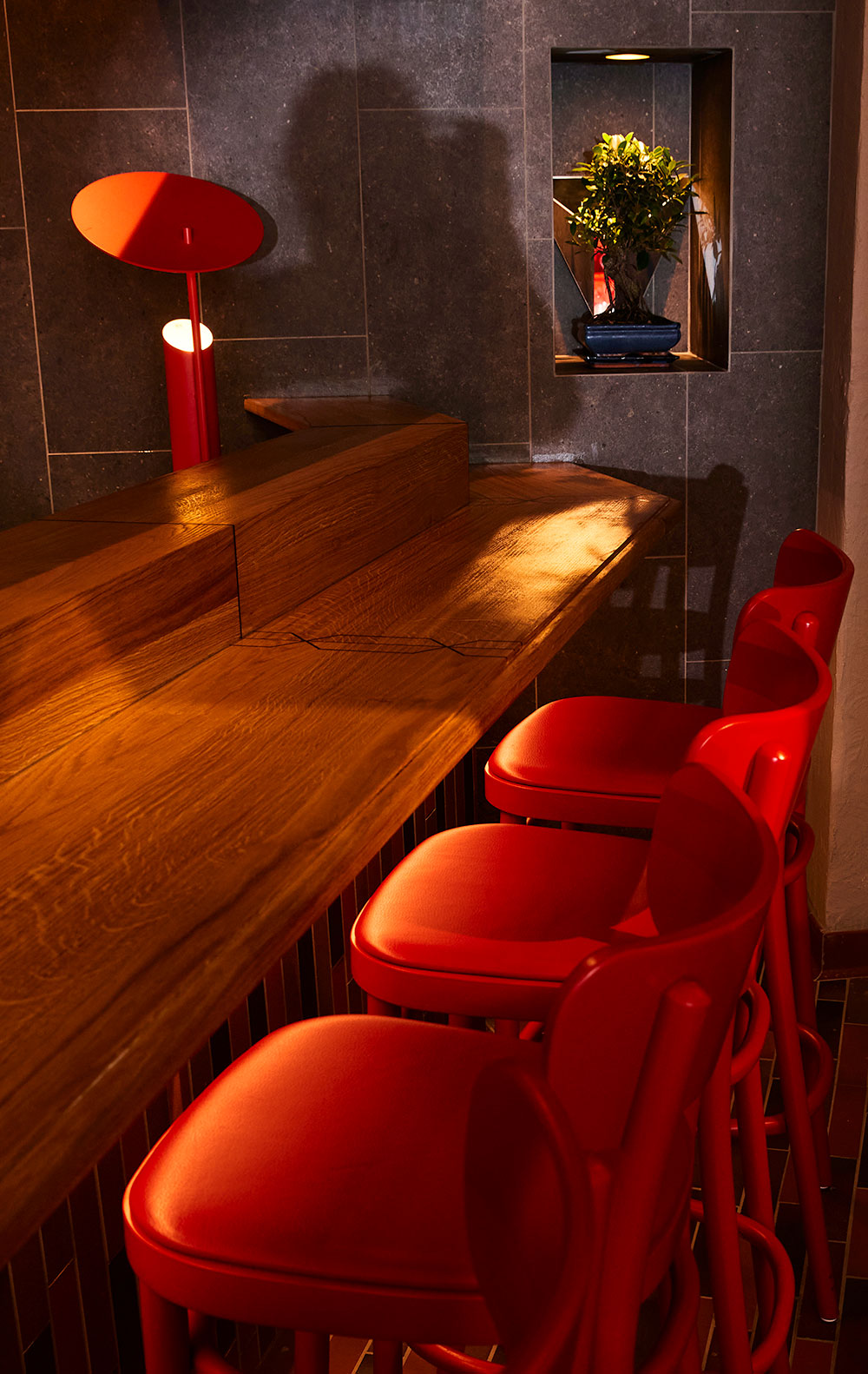 Bar stools from Mazo crafted with our PRESTIGE Red.
